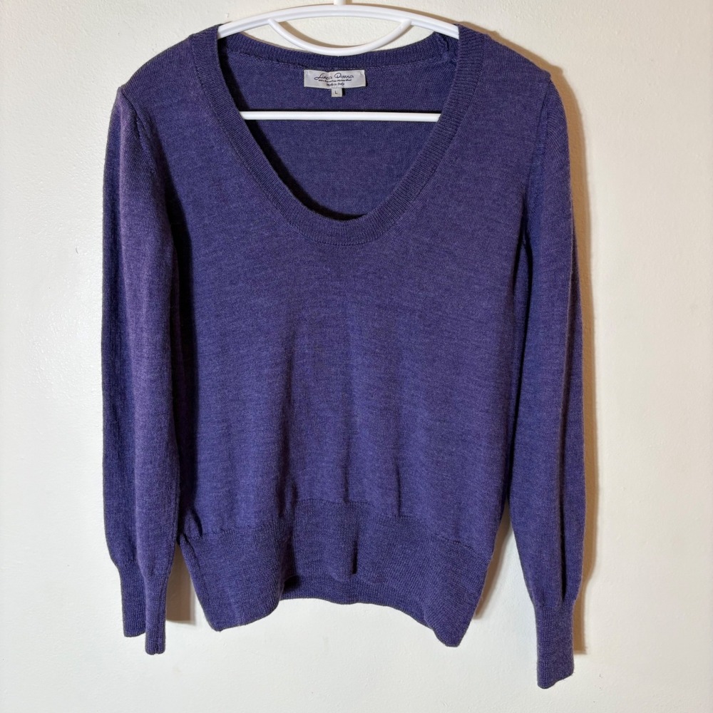 Linea‎ Donna Purple 100% Extra Fine Merino Wool Sweater Size L Made in Italy